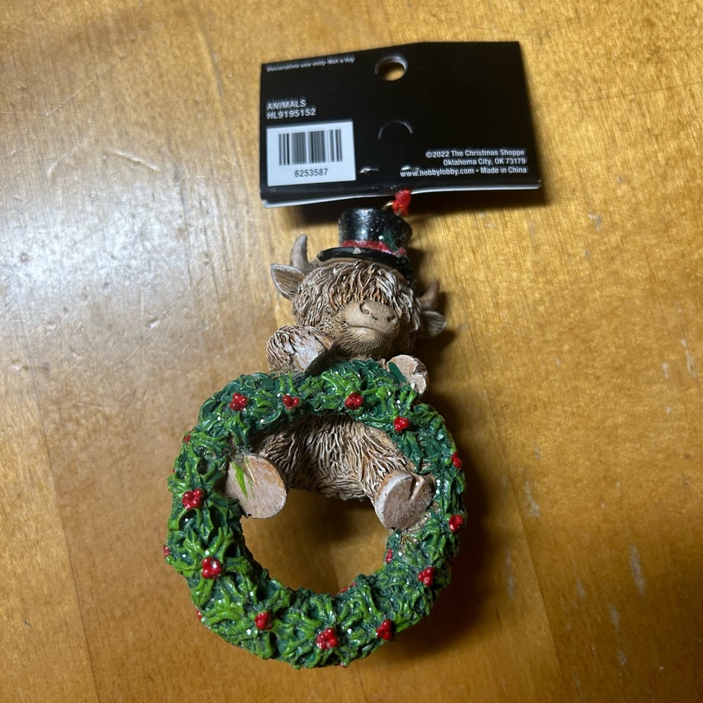 Two 2024 Hobby Lobby Highland Cow Christmas Ornament